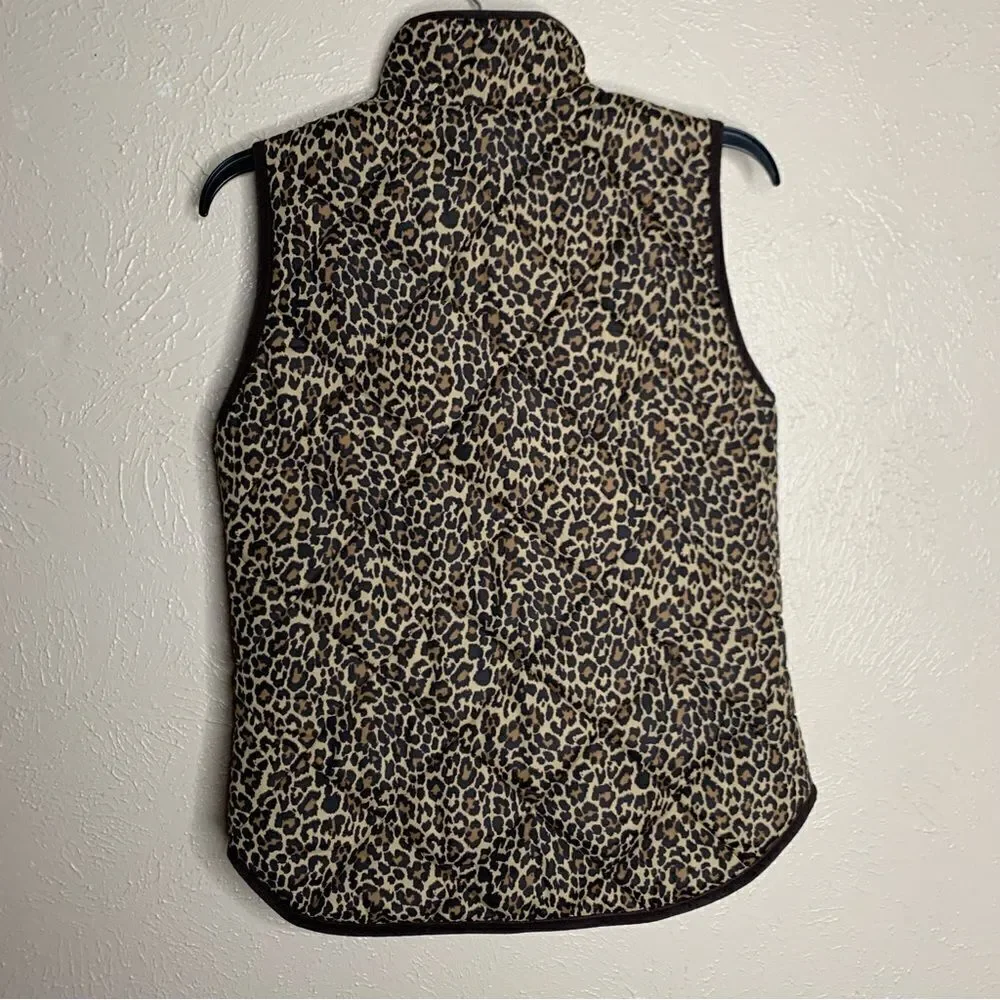 J.crew quilted puffer vest zip up leopard brown‎